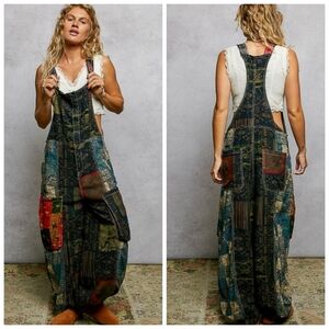 POL Multicolor Patchwork Vintage Wash Jumpsuit